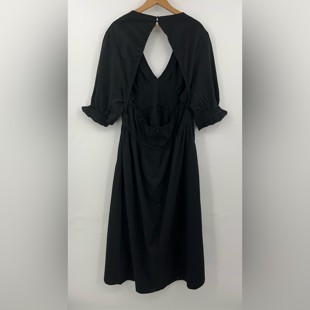 Disturbia Black Midi Dress with Puff Sleeves - Picture 9 of 12